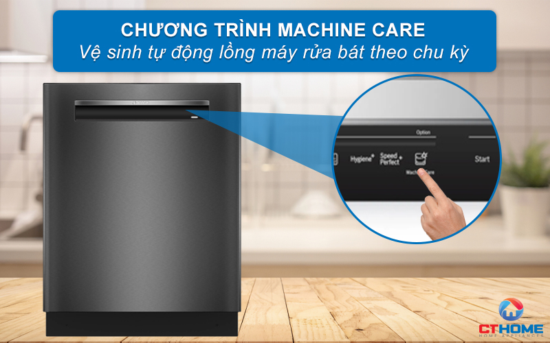Vệ sinh tự động máy rửa bát với tính năng Machine Care