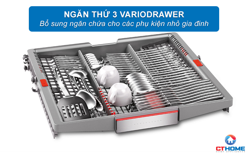 Giàn rửa thứ 3 mang đến không gian chứa thêm cho các vật dụng nhỏ như đũa muỗng, thìa dĩa hay thậm chí là tách trà nhỏ