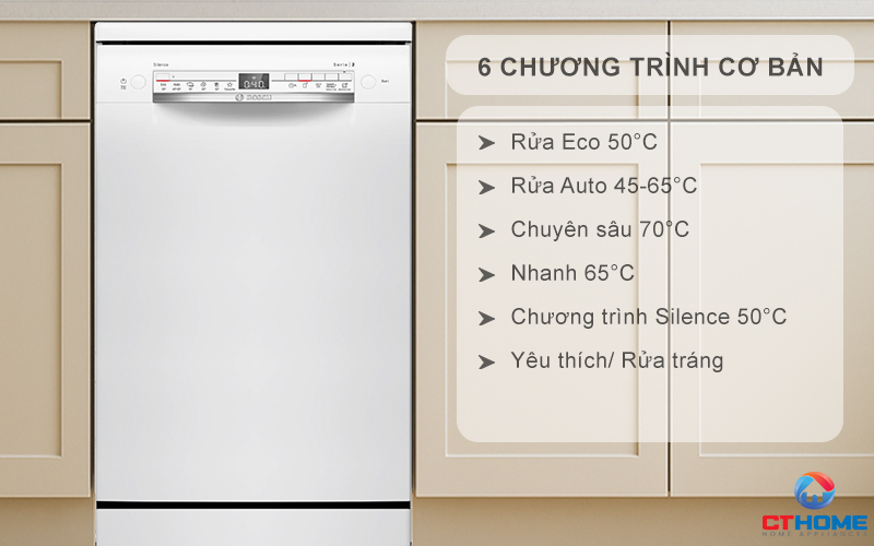 Tích hợp 6 chương trình rửa cơ bản, phù hợp với nhiều nhu cầu sử dụng