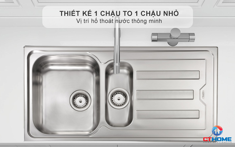 Thiết kế 1 chậu to 1 chậu nhỏ, vị trí hố thoát nước thông minh giúp dễ dàng thoát nước