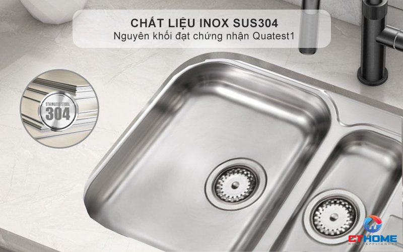 Chất liệu Inox AISI304 sáng bóng, bền bỉ chống oxi hóa - Bảo vệ sức khỏe cho gia đình
