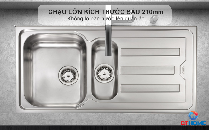 Chậu lớn kích thước sâu 210mm - Không lo bắn nước lên quần áo