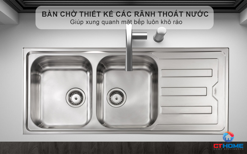 Bàn chờ thiết kế các rãnh thoát nước giúp xung quanh mặt bếp luôn khô ráo