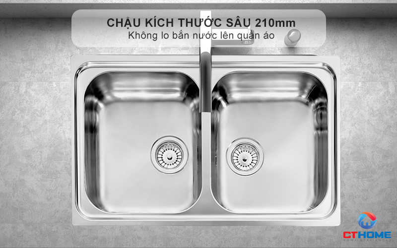Chậu kích thước sâu 210mm - Không lo bắn nước lên quần áo