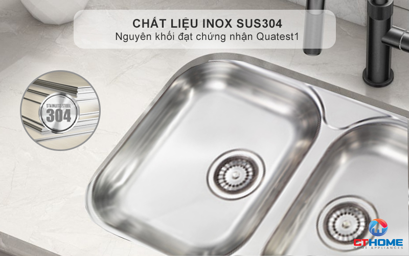 Chất liệu Inox SUS304 sáng bóng, bền bỉ chống oxi hóa - Bảo vệ sức khỏe cho gia đình