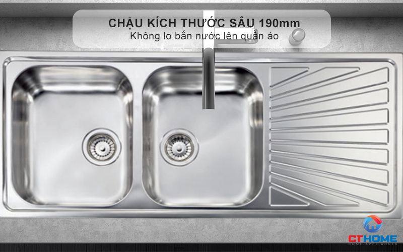 Chậu kích thước sâu 190mm - Không lo bắn nước lên quần áo