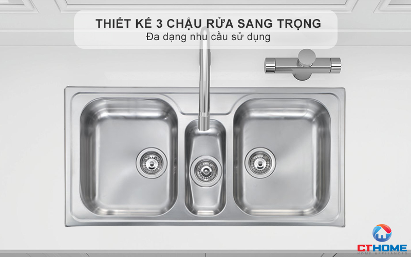 Thiết kế 3 chậu rửa sang trọng - Đa dạng nhu cầu sử dụng