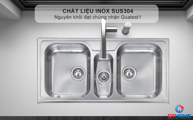 Chất liệu Inox AISI304 sáng bóng, bền bỉ chống oxi hóa - Bảo vệ sức khỏe cho gia đình