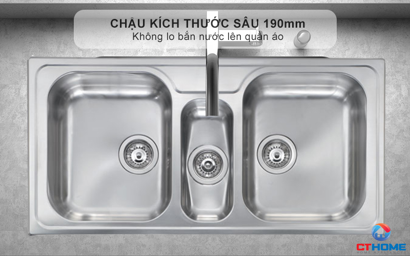 Chậu kích thước sâu 190mm - Không lo bắn nước lên quần áo