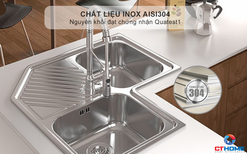 Chất liệu Inox AISI304 sáng bóng, bền bỉ chống oxi hóa - Bảo vệ sức khỏe cho gia đình