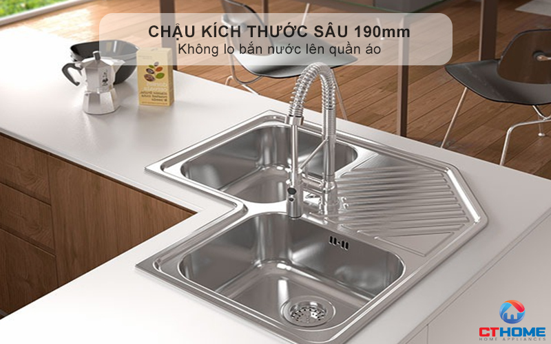 Chậu kích thước sâu 190mm - Không lo bắn nước lên quần áo