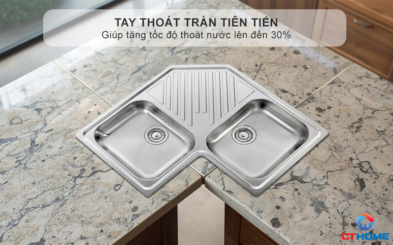 Tay thoát tràn tiên tiến giúp tăng tốc độ thoát nước lên đến 30%