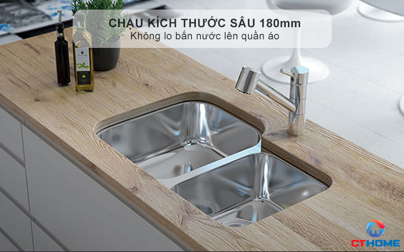 Chậu kích thước sâu 180mm - Không lo bắn nước lên quần áo