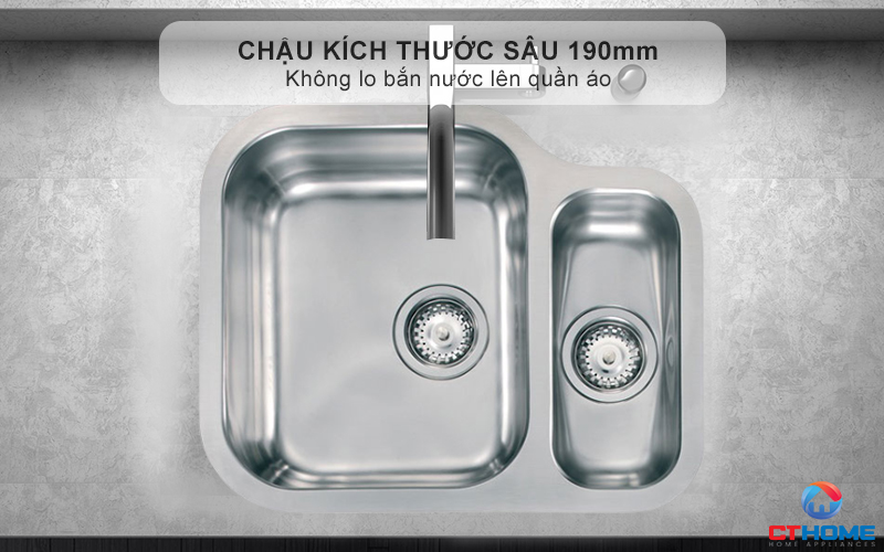 Chậu kích thước sâu 180mm - Không lo bắn nước lên quần áo