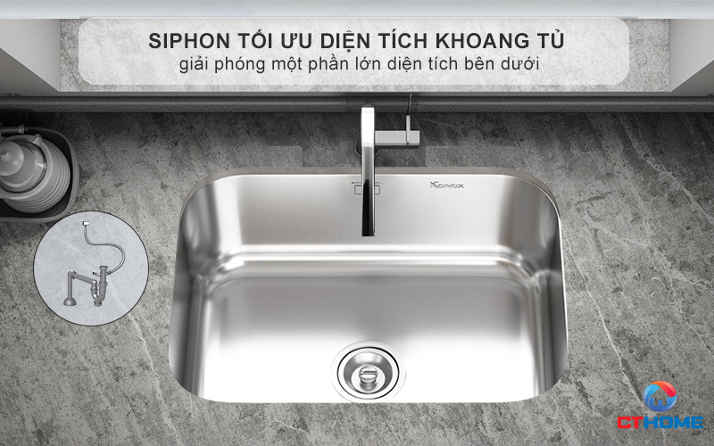 Siphon tối ưu diện tích khoang tủ 
