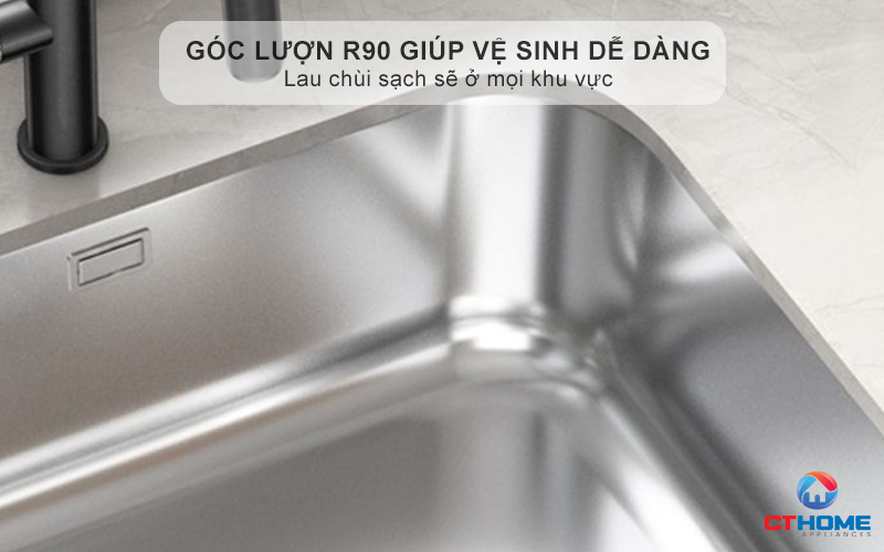 Góc lượn R90 mm giúp vệ sinh dễ dàng 