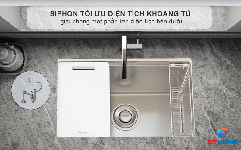 Siphon tối ưu diện tích khoang tủ 