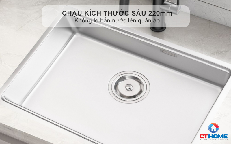 Chậu kích thước sâu 220mm - Không lo bắn nước lên quần áo