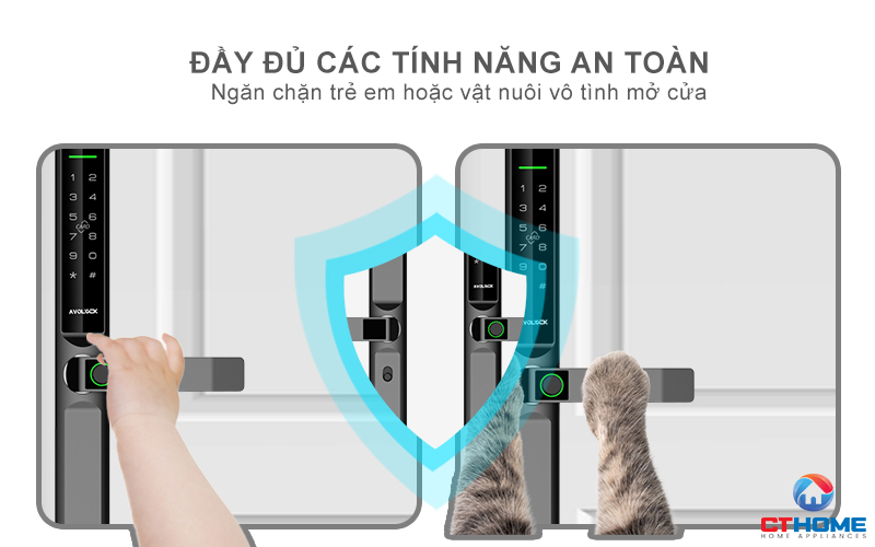KHÓA CỬA NHÔM AVOLOCK AN 393 MÀU ĐEN NHẬN DIỆN VÂN TAY AN393 8