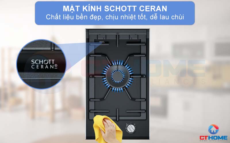 Mặt kính Schott Ceran bền đẹp, chịu nhiệt tốt và dễ lau chùi.