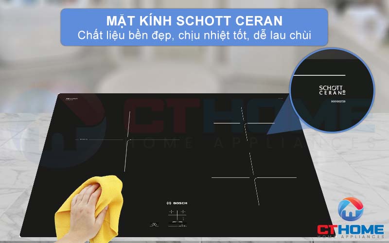 Mặt kính Schott Ceran bền đẹp, chịu nhiệt tốt và dễ vệ sinh.