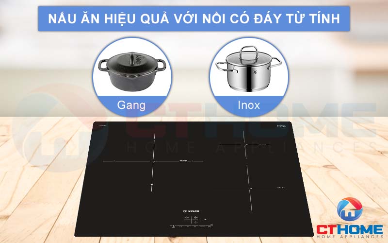 Lựa chọn nồi chảo đáy từ để có thể nấu trên bếp từ Bosch PUJ611BB1E.