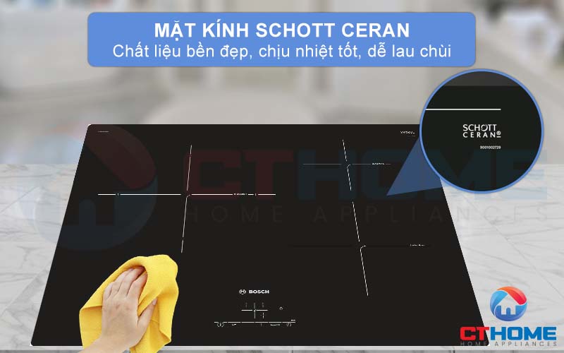 Mặt kính Schott Ceran bền đẹp, chịu nhiệt tốt và dễ vệ sinh.