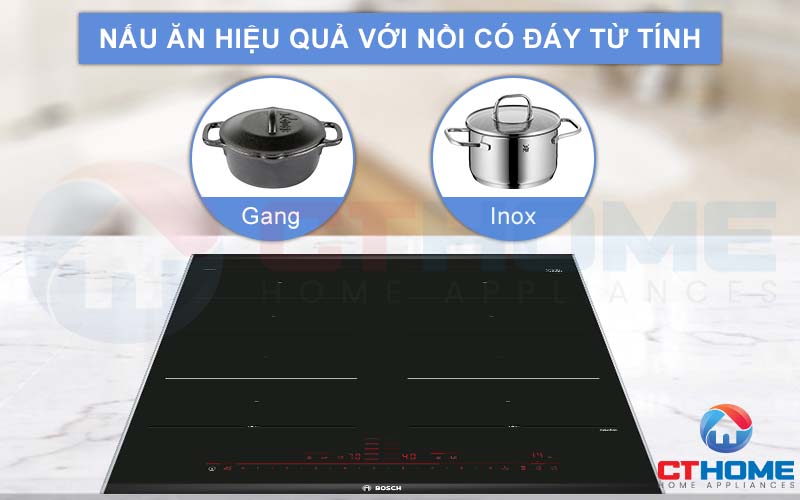 Lựa chọn nồi nấu có đáy từ để phù hợp với bếp từ Bosch PXX675DC1E.