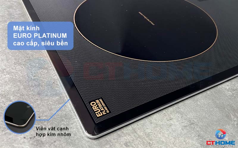 Bếp từ EU-T710Pro trang bị mặt kính EURO PLATIUM bền đẹp, chịu nhiệt tốt.