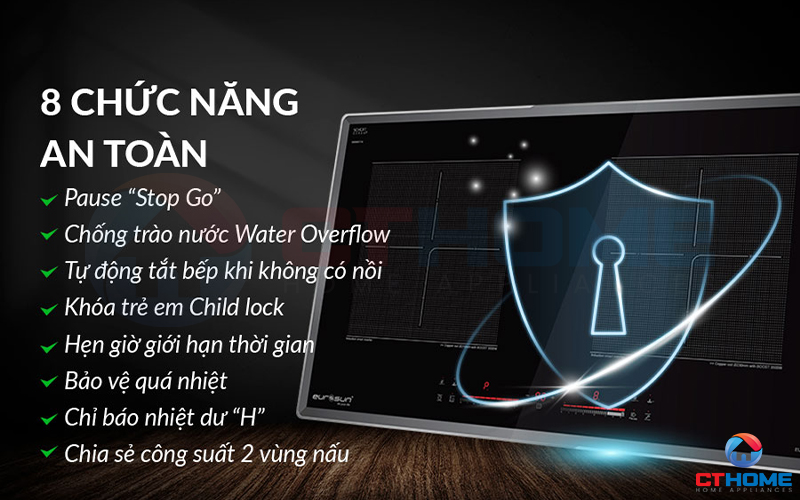 Tích hợp 8 tính năng an toàn, bảo vệ người sử dụng.