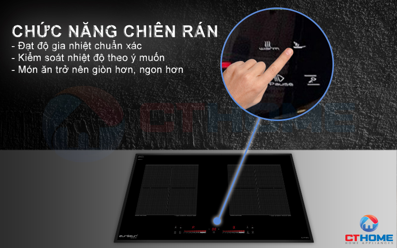 Chức năng chiên rán giúp khống chế nhiệt độ, tránh thức ăn bị cháy.
