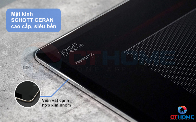Bếp từ EU-T715Pro trang bị mặt kính SCHOTT CERAN bền đẹp, chịu nhiệt tốt.