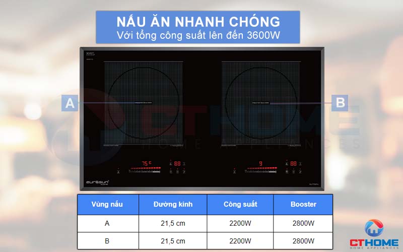 BẾP TỪ EUROSUN EU-T726PRO 2 VÙNG NẤU 3600W EUT726PRO 2