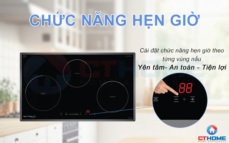 Chức năng hẹn giờ độc lập từng vùng nấu tiết kiệm thời gian.