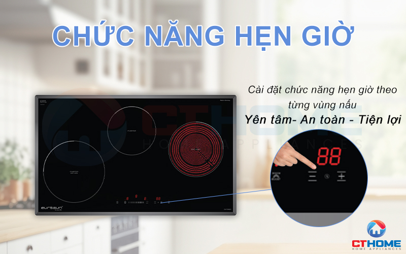 Chức năng hẹn giờ theo từng vùng nấu tiết kiệm thời gian.