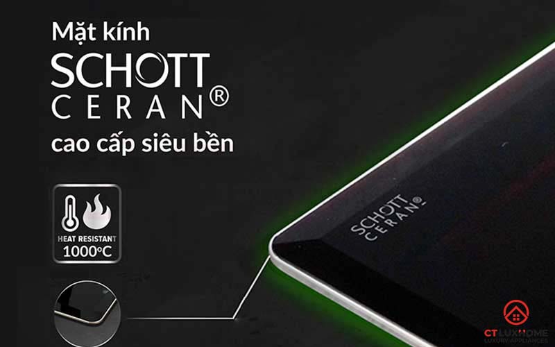Bếp từ EU-TE887G trang bị mặt kính SCHOTT CERAN chịu nhiệt tốt và chống va đạp tốt.