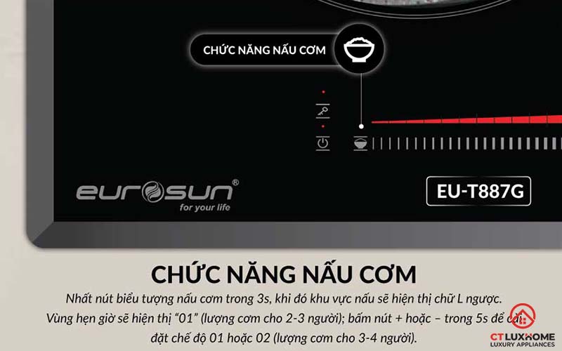 Bếp từ EU-T887G được trang bị tính năng nấu cơm.