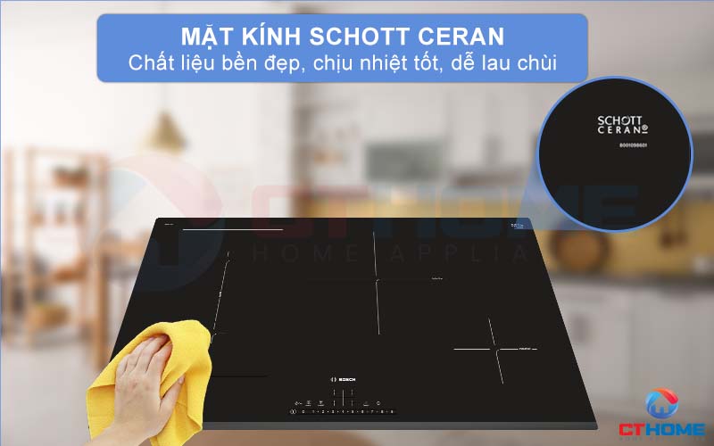 Mặt kính đen bóng sang trọng, bền bỉ trước tác động của nhiệt năng và vật lý bên ngoài.