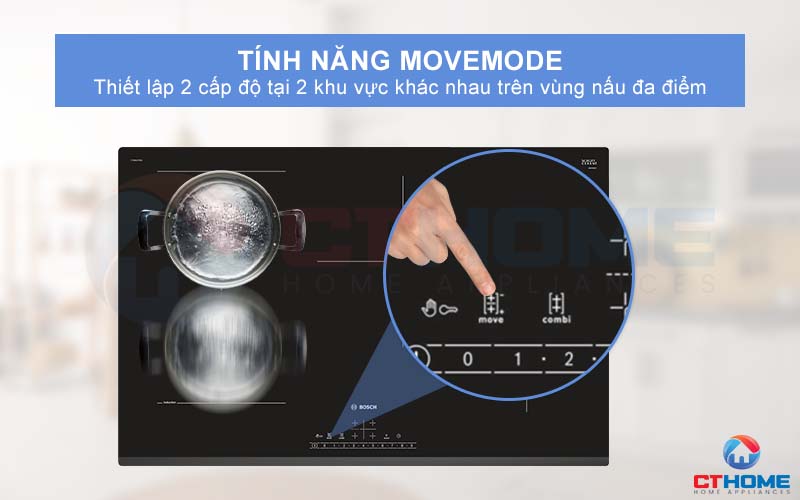 Thiết lập 2 cấp độ trên vùng nấu đa điểm với chế độ MoveMode.