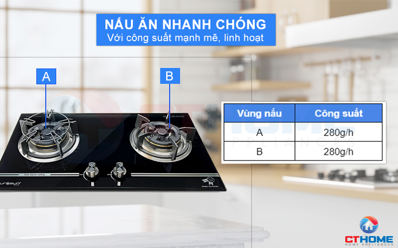 Nấu ăn nhanh chóng với 2 vùng nấu có công suất 280g/h