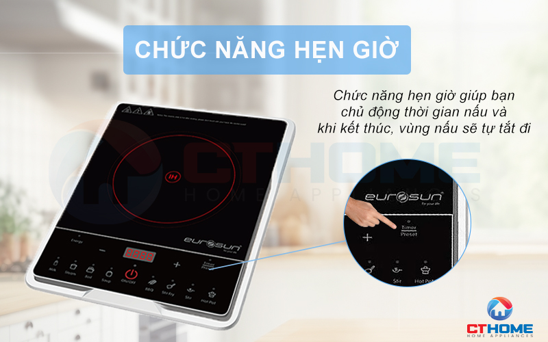 Chức năng hẹn giờ 0-24 giờ giúp bạn chủ động nấu nướng hơn