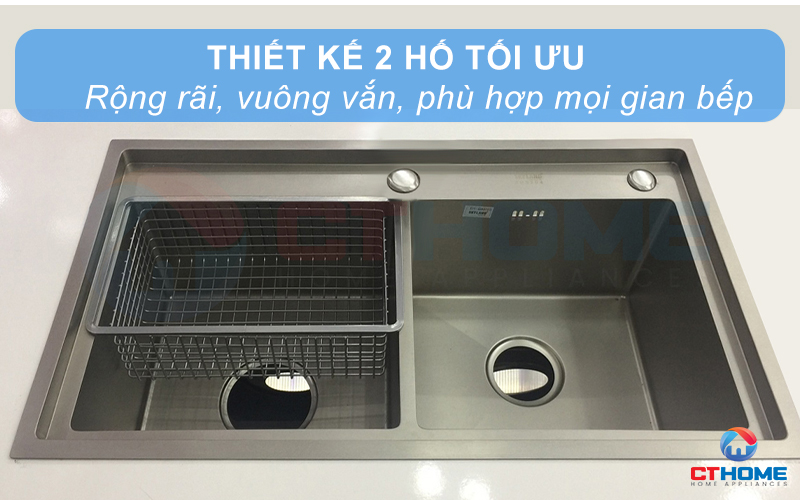 Thiết kế chậu 2 hố tối ưu diện tích, phù hợp với mọi không gian nhà bếp