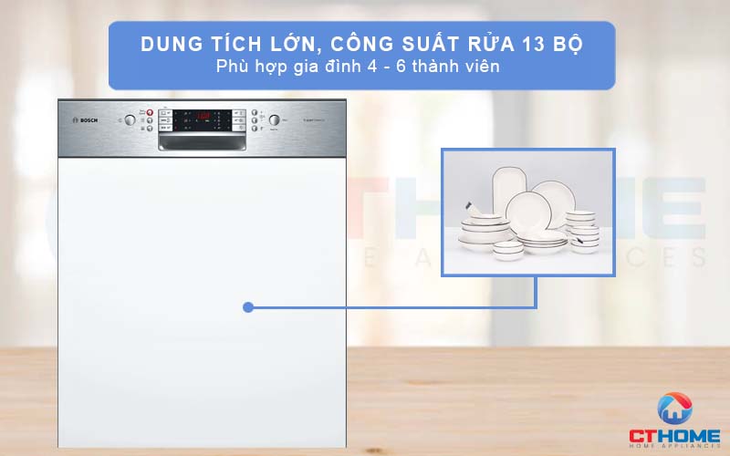 Dung tích lớn với công suất rửa 13 bộ đồ ăn phù hợp với các gia đình đông người