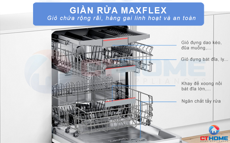 Giỏ chứa MaxFlex mang đến không gian chứa rộng hơn và sự linh hoạt.