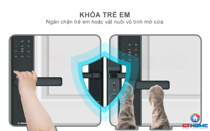 Khóa an toàn ngăn trẻ em và vật nuôi vô tình mở cửa khi chạm vào