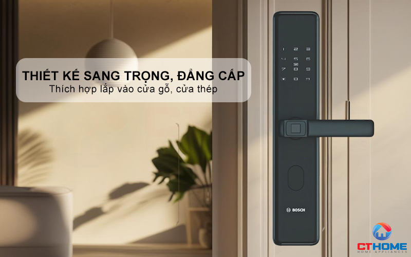Khóa vân tay Bosch ID30B mang thiết kế sang trọng, thích hợp cho cửa gỗ hoặc thép