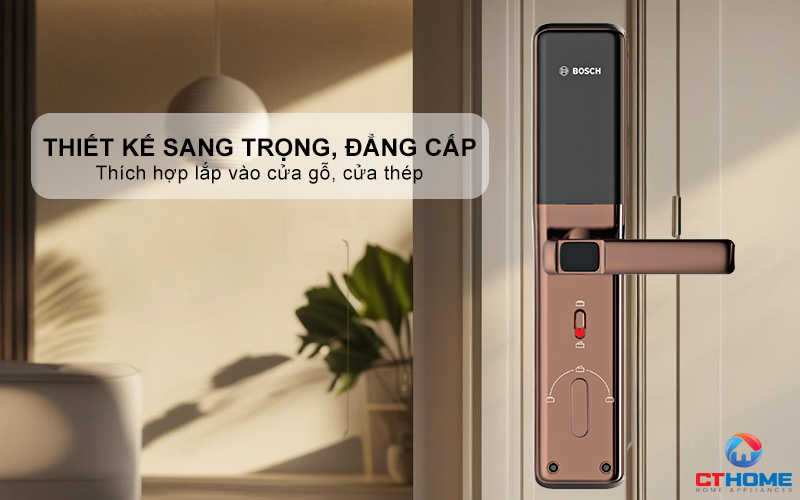 Khóa vân tay Bosch ID30B mang thiết kế sang trọng, thích hợp cho cửa gỗ hoặc thép