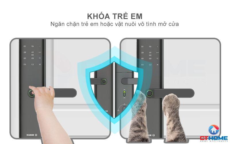 Trang bị khóa an toàn, ngăn vật nuôi và trẻ em vô tình mở cửa khi chạm vào