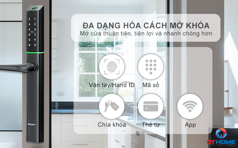 KHÓA CỬA NHÔM AVOLOCK AN 395 MÀU ĐEN NHẬN DIỆN VÂN TAY AN395 9