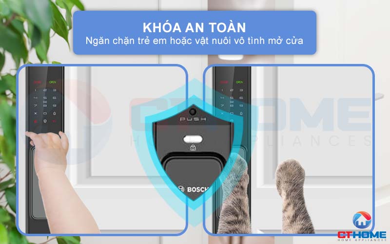 Thiết kế khóa an toàn, ngăn trẻ em và vật nuôi vô tình chạm vào và mở ra